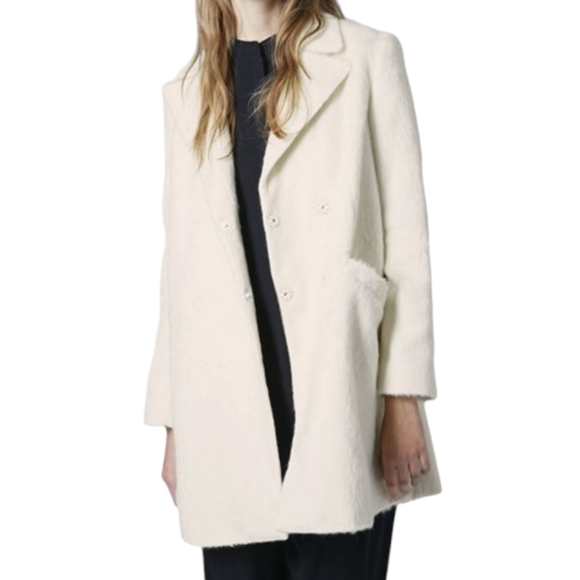 Topshop Jackets & Blazers - Topshop molly double breasted cream colored faux fur car coat 8